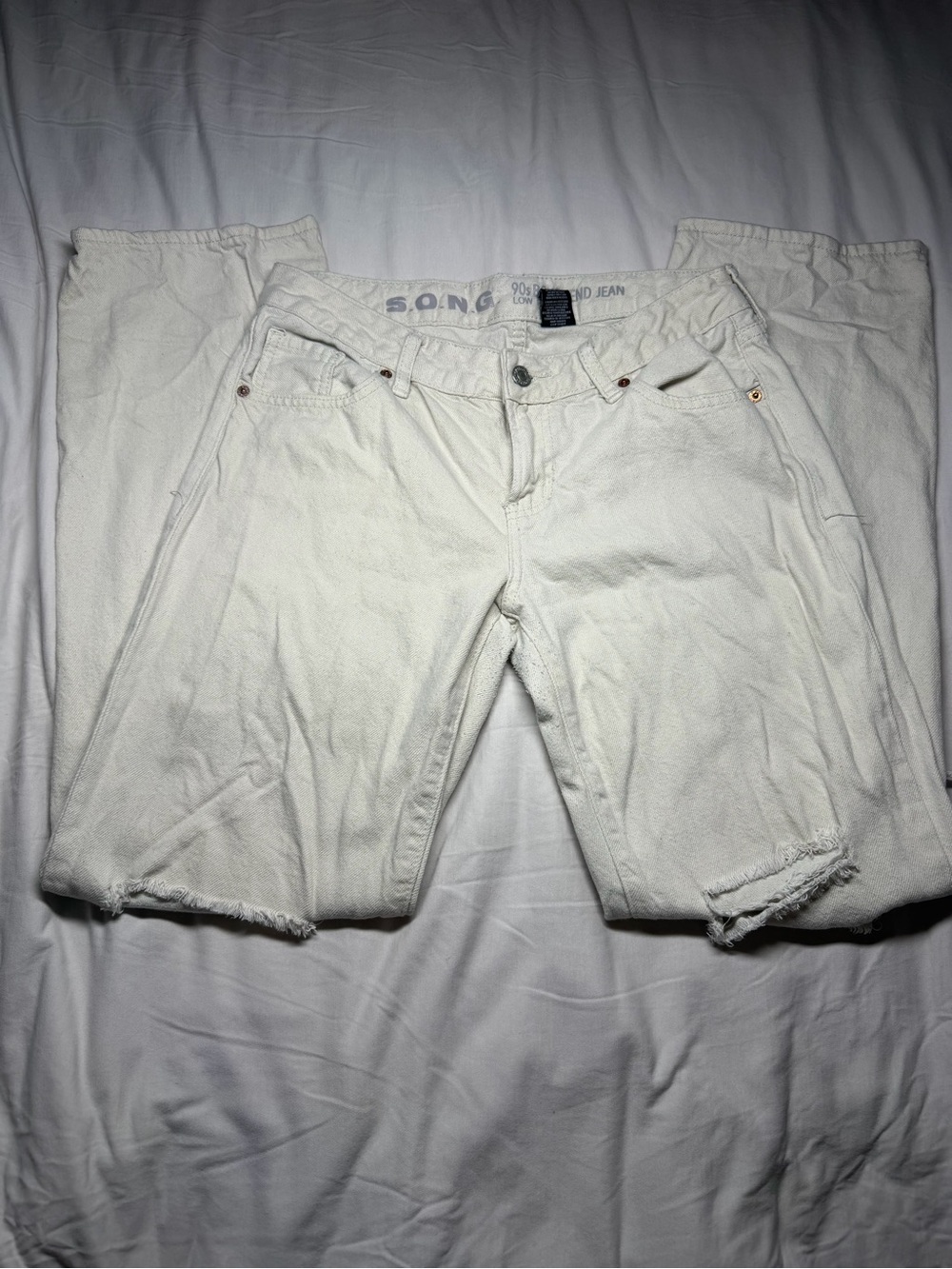 Boyfriend White Denim Jeans - Unbranded